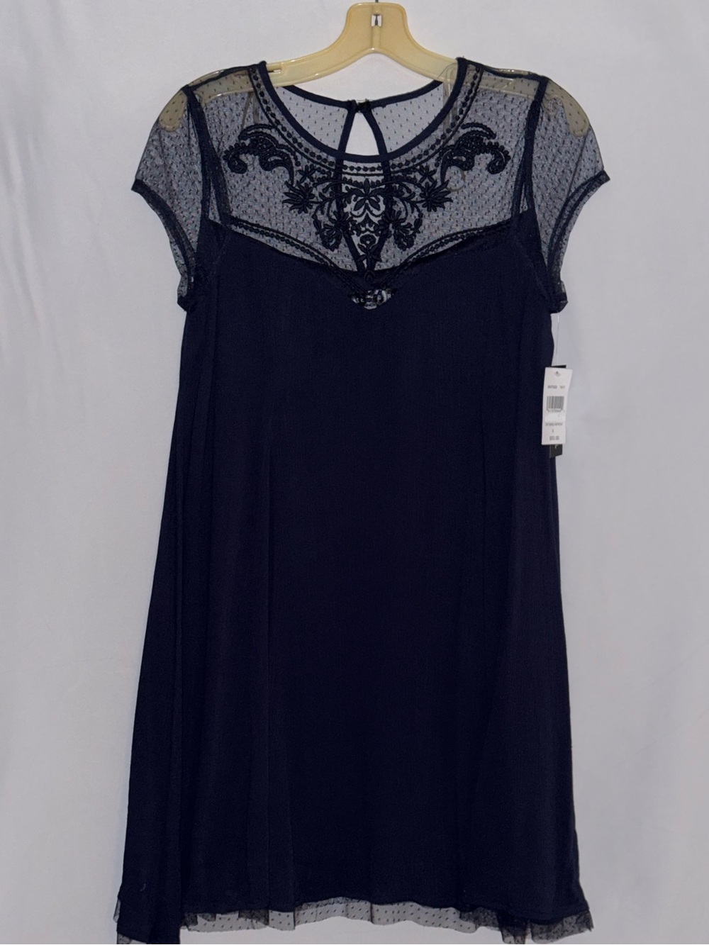NWT Society Girl Navy Sheer Shoulders Swing Dress Size Small